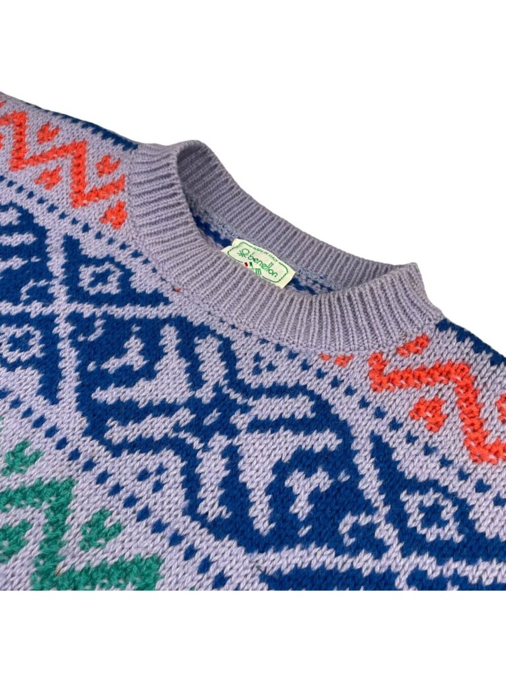 VTG Benetton Men's 100% Wool Nordic Fair Isle Sweater Purple • Italy • Size 48